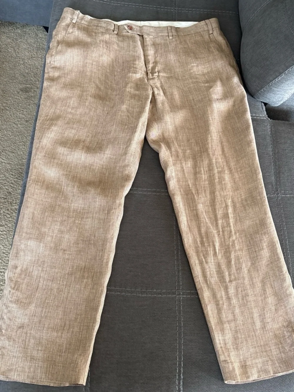 lauren ralph lauren slim man’s tan 100% linen pants. 38/30